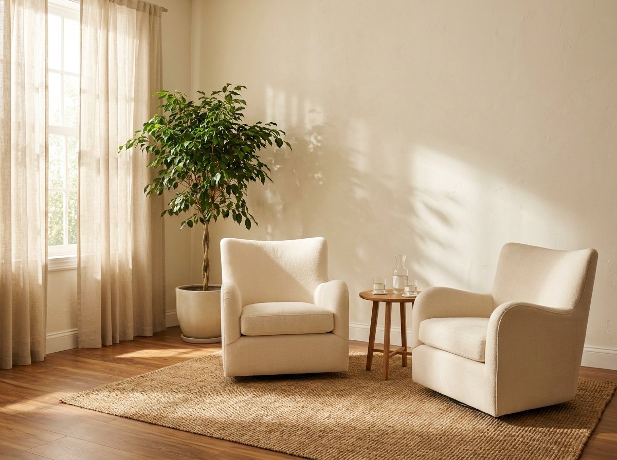 A warm, private consultation room with two comfortable chairs angled toward each other